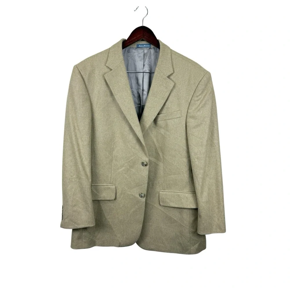 Oscar De‎ La Renta Blazer Jacket Cashmere Wool Nylon 2 Button Tan Size 43R